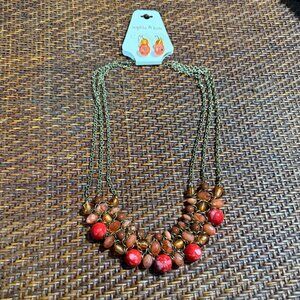 Sofia and Kate Red and Brown Beaded Necklace